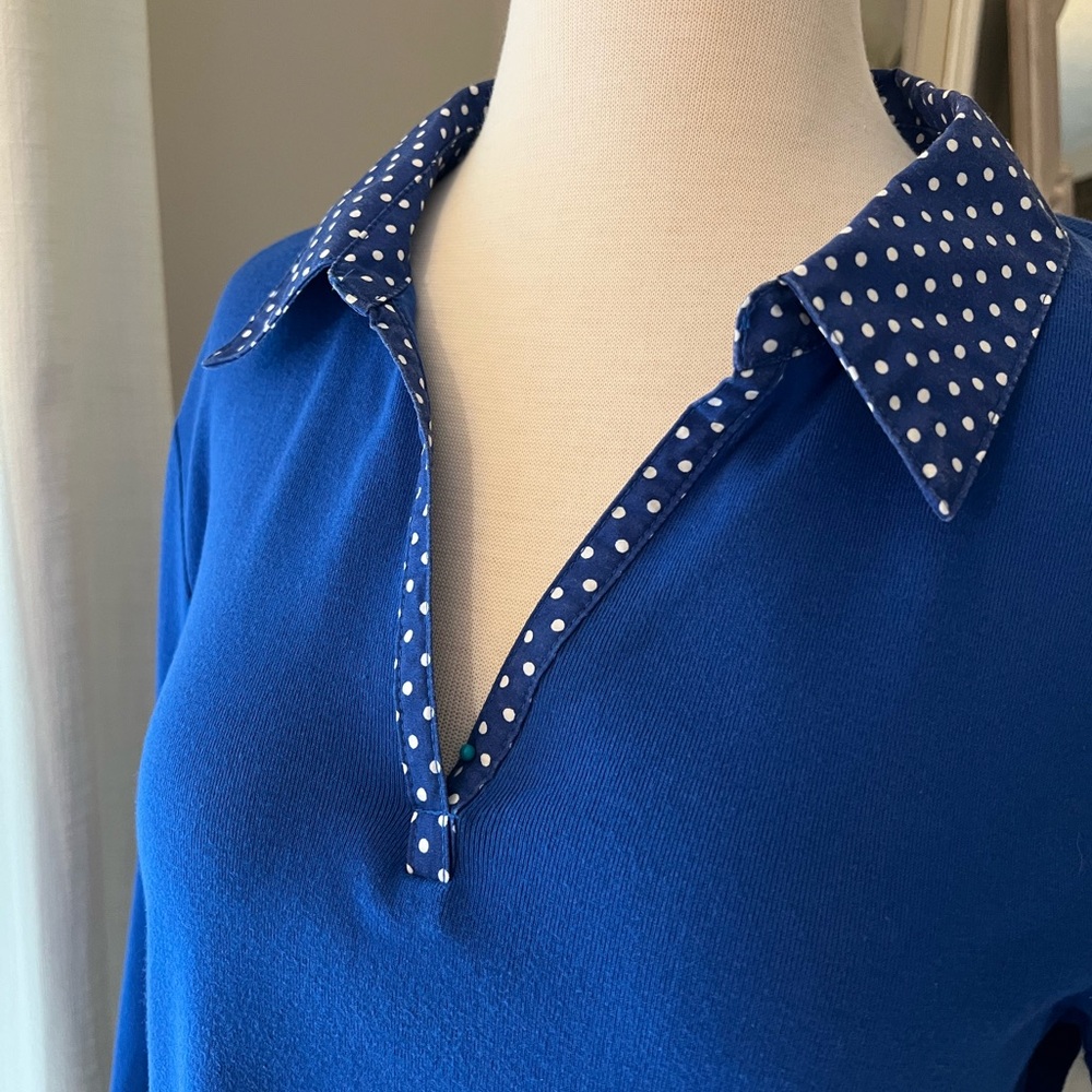 Blue Polka Dot Collar Women's Top - Picture 3 of 10